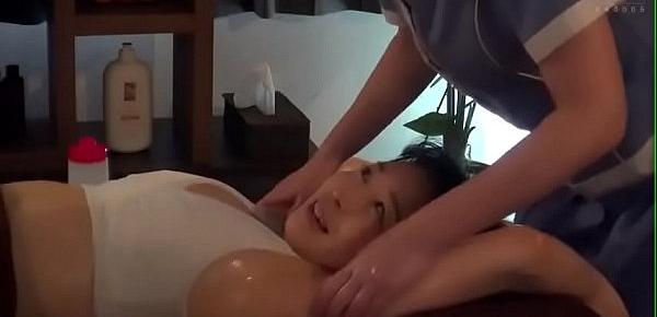  Japanese girl gets oil massage and fucked by lesbian masseur